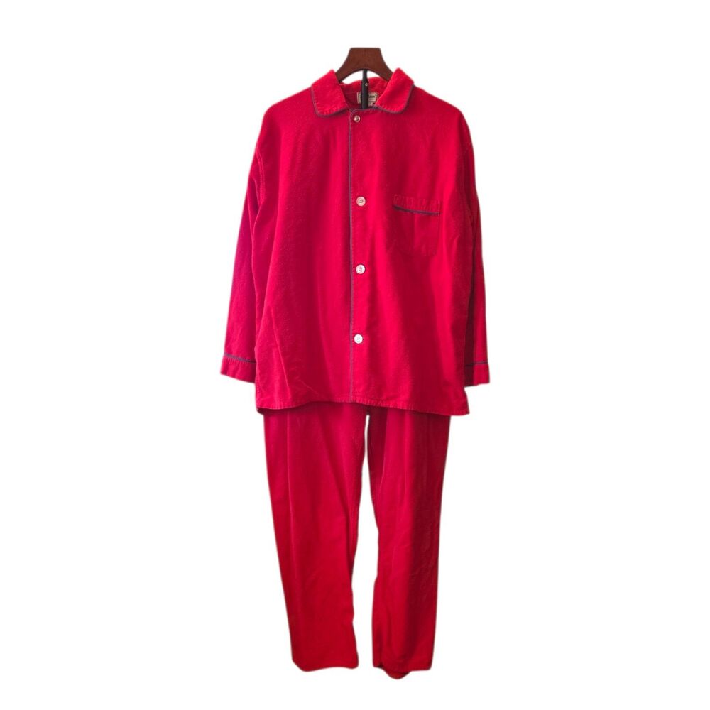 L.L. Bean VTG 1970's USA Men's Sz L Pajama Set 2pc. Red Cotton Flannel Button Up